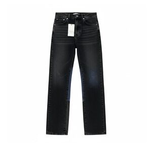 Zara Jeans Mens 30 Black Straight Two Tone Patchwork Mid Waist Slim Thigh Denim